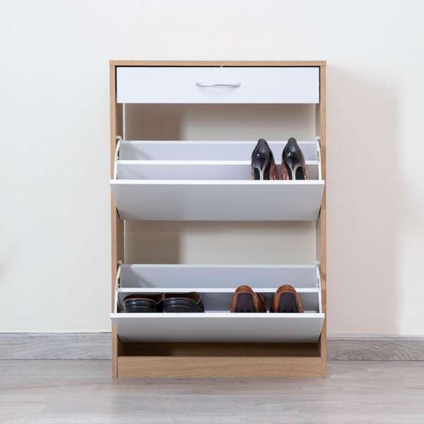 ZIMTOWN SHOE RACK 12 PAIRS WITH 3 DRAWER WHITE NATURAL